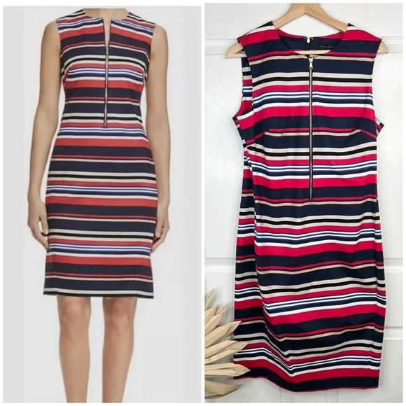 Donna Karan NY Women's Striped Knee-Length Zip Up Dress Size 10 Multicolor - Picture 1 of 15